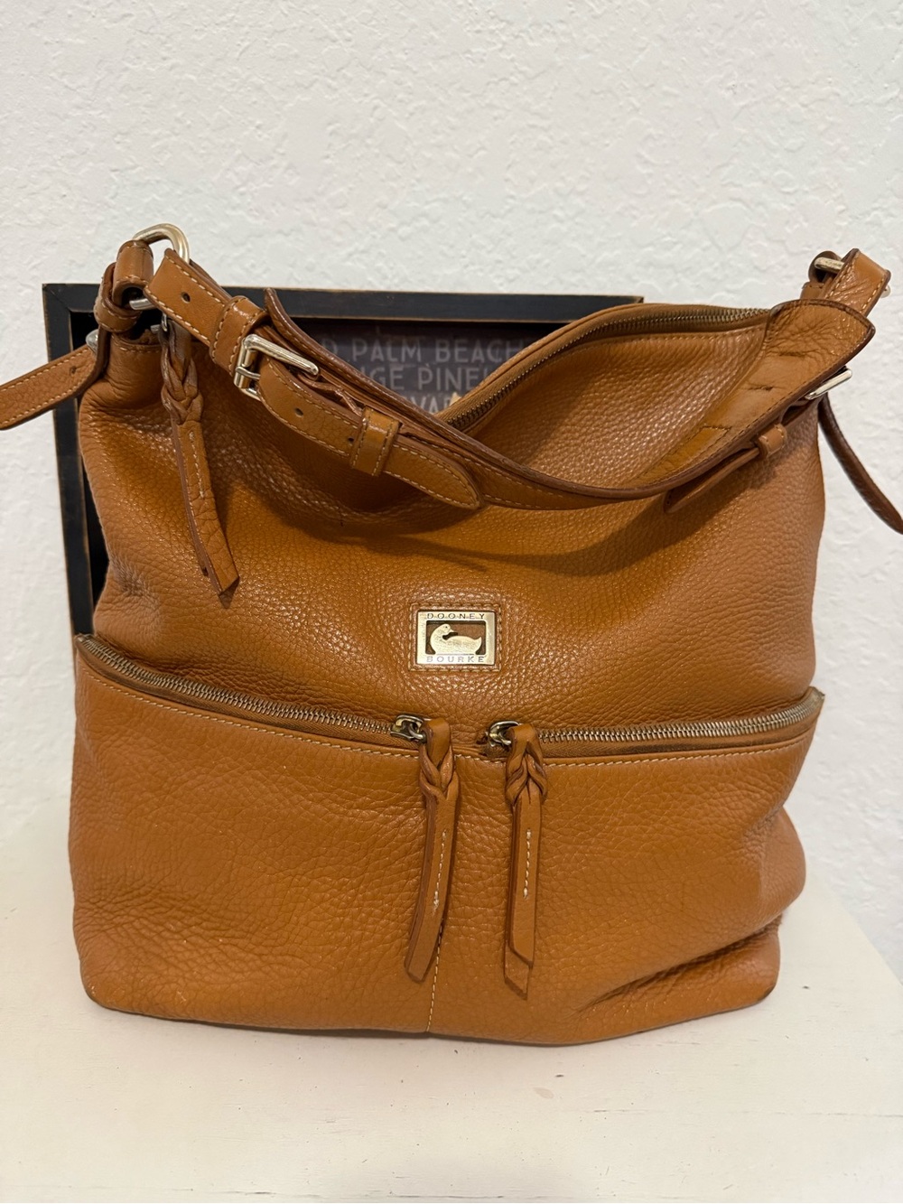 Dooney and Bourke pebbled brown leather Vintage Dillen Medium hobo bag